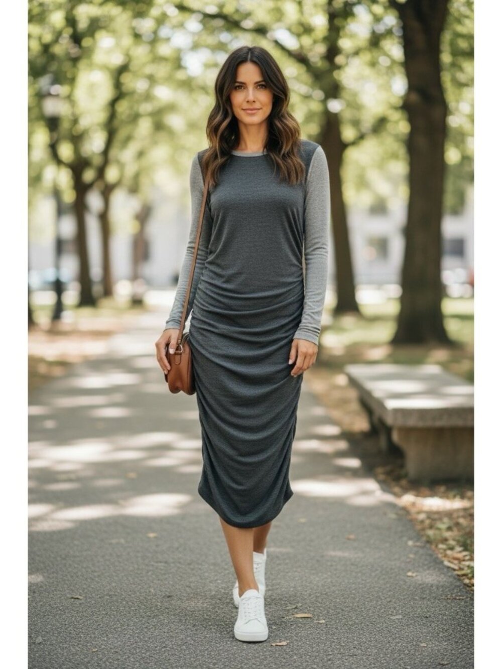 Derek Lam 10 Crosby Woman's Sz XS Gray Lightweight Tencel Ruched Midi Dress